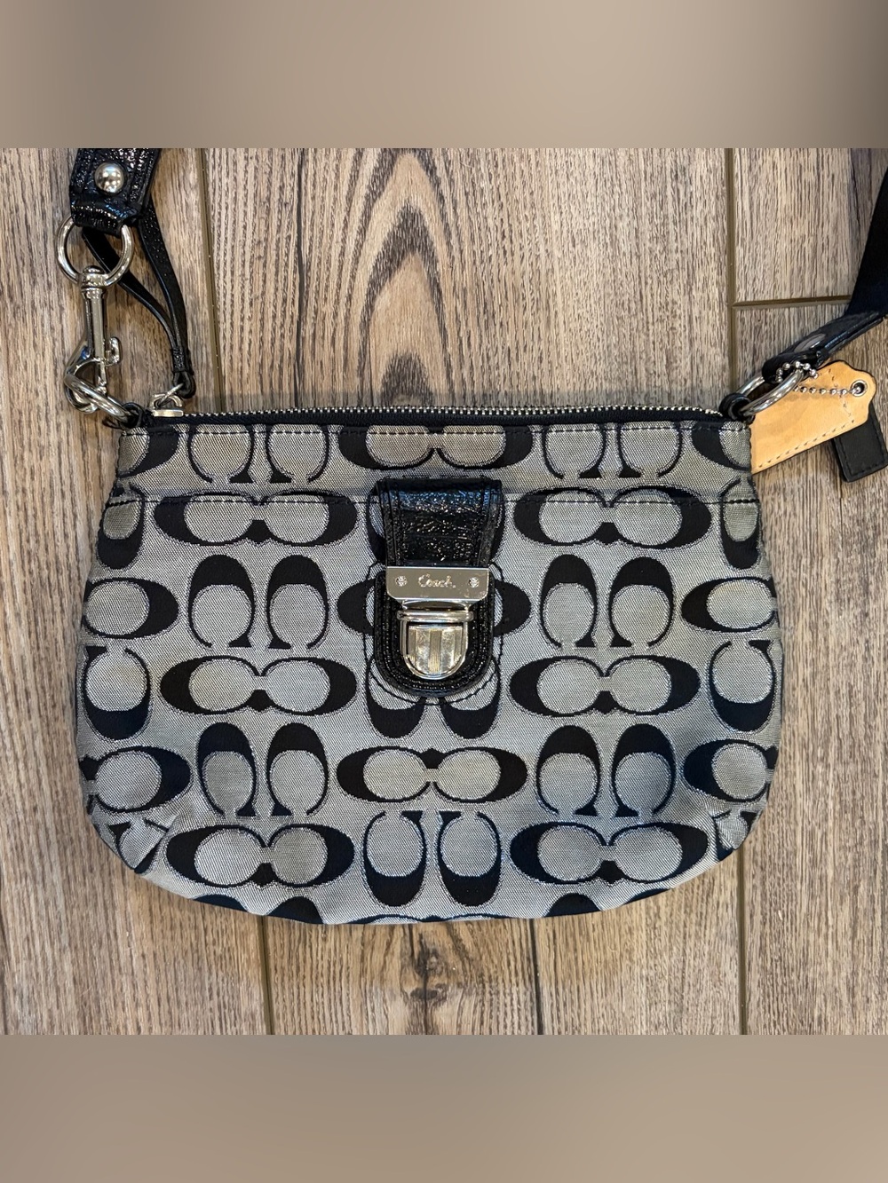Coach Signature Canvas Crossbody Bag Black Gray Jacquard Y2K Purse - Picture 11 of 11